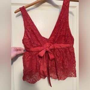 Free People Burnt Orange/Red Lace Crop Top